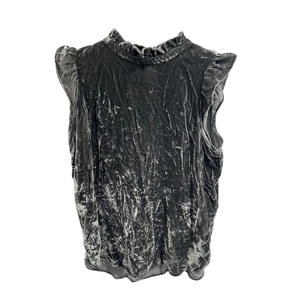LOFT Women's Gray Velvet Ruffle High Neck Blouse Size S